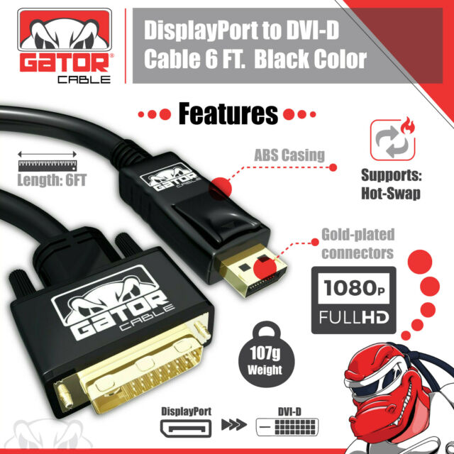 DisplayPort to DVI-D 24+1 Dual Link Video Cable 1080P Adapter Gold Plated PC 6FT