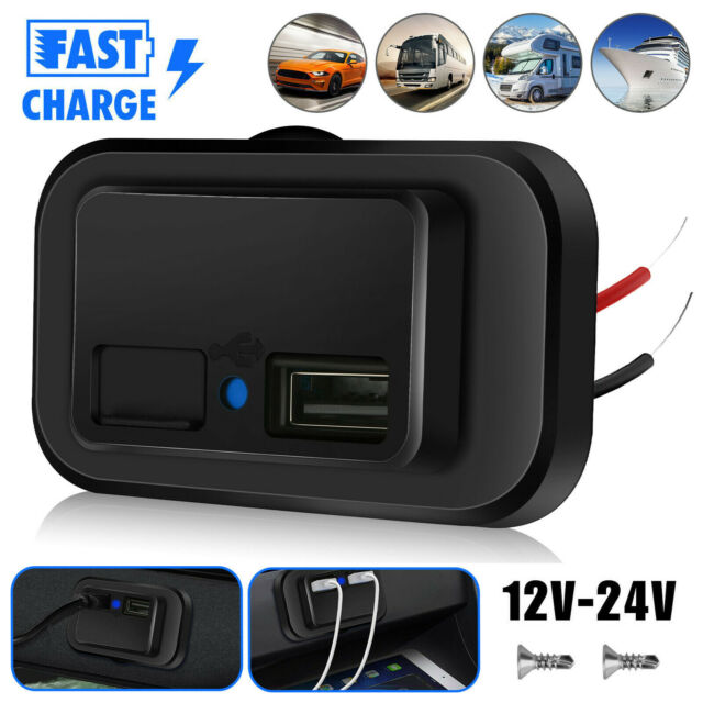 12V-24V 4.8A Dual USB Port Car Fast Charger Socket Power Outlet LED Waterproof