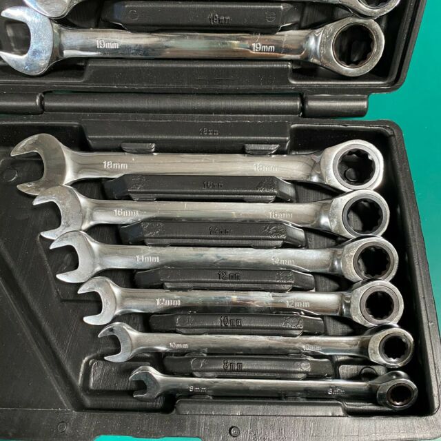 Fixed Ratchet Combination Spanner Wrench Polished Tool Set 12pc Metric 8-19mm US