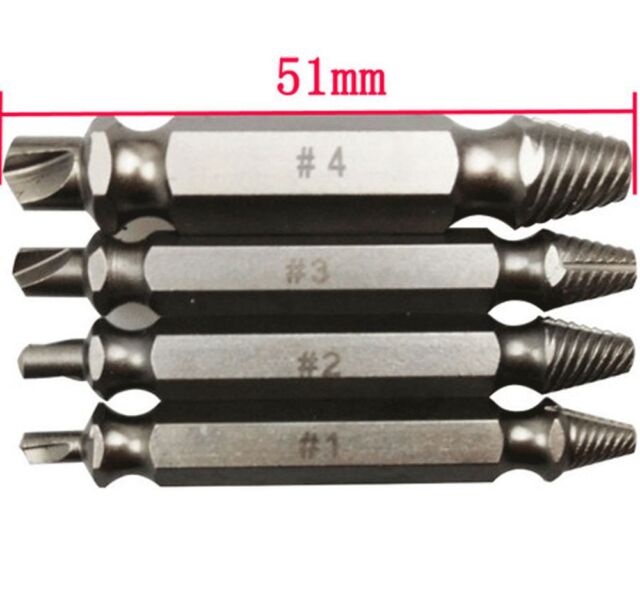 4pc Broken Bolt Remover Screw Extractor Easy Out Drill Bits Stud Reverse Damage