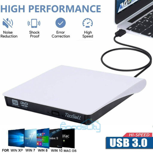 Slim External CD/DVD Drive USB 3.0 Player Burner Reader for Laptop PC Mac