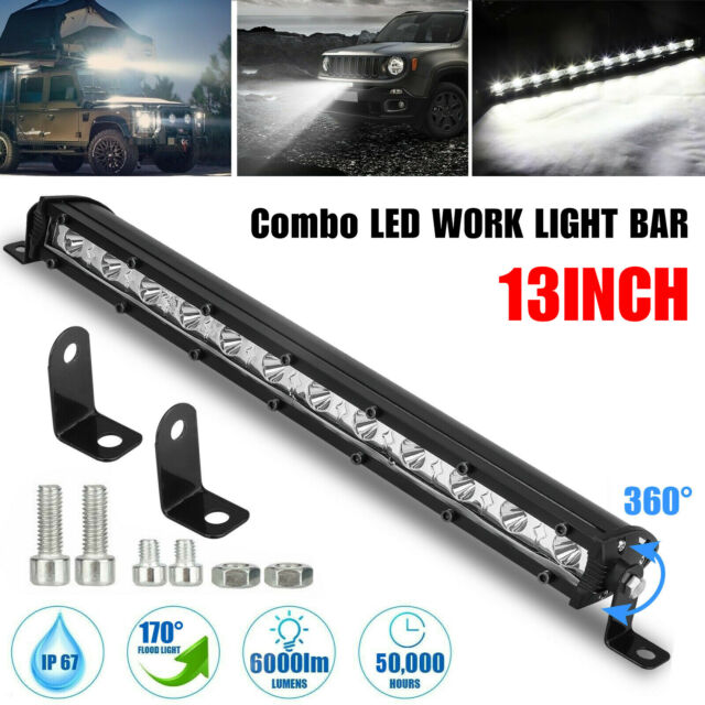 13" LED Work Light Bar Single Row Spot Flood Combo for Offroad Truck SUV ATV