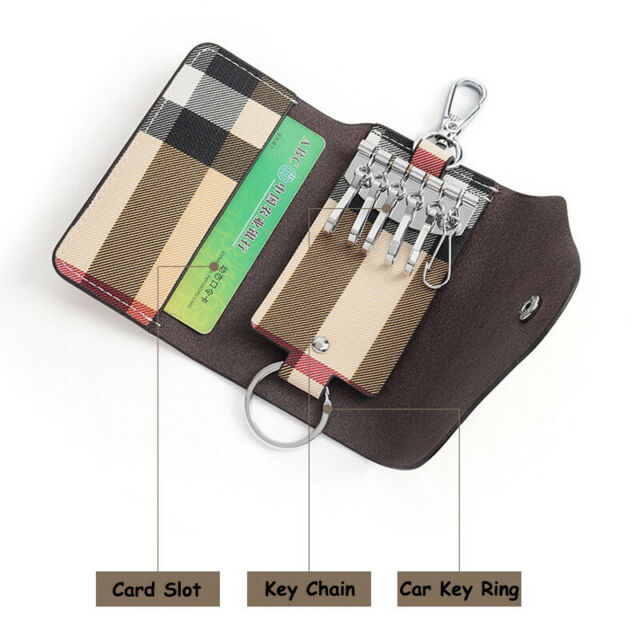 Leather Car Key Chain Ring Keys Wallet Dual Holder Pouch Case Organizer Bag US