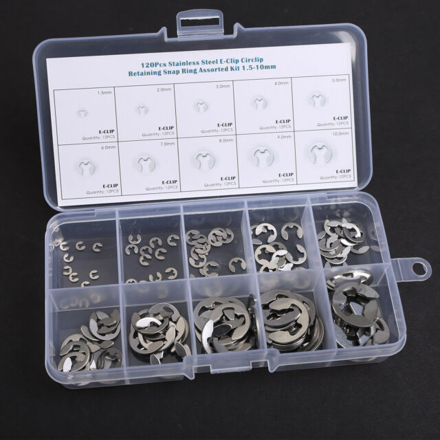 Stainless Steel E Clips C Circlip Kit Retaining Ring 120 X Assorted M1.5 - M10mm