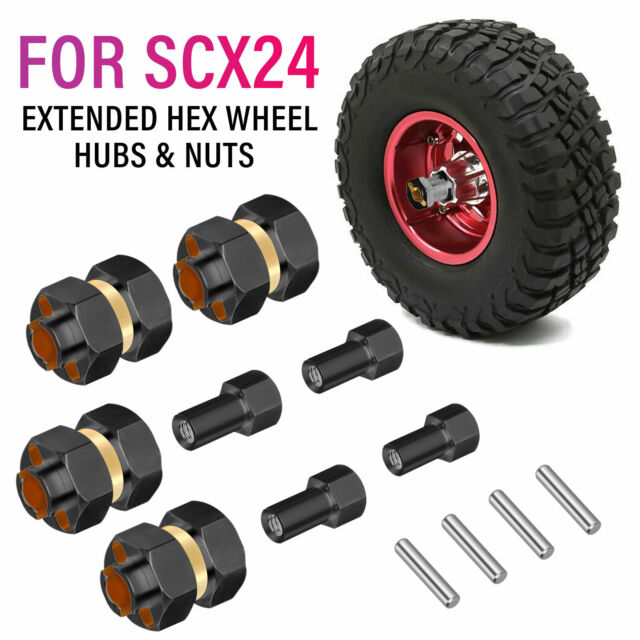 Brass Extended Hex Wheel Hubs 7mm w/ Pins & Nuts for AXIAL SCX24 RC Crawler Car