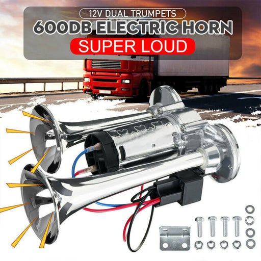 600DB 12V Dual Trumpets Super Loud Car Electric Horn Truck Boat