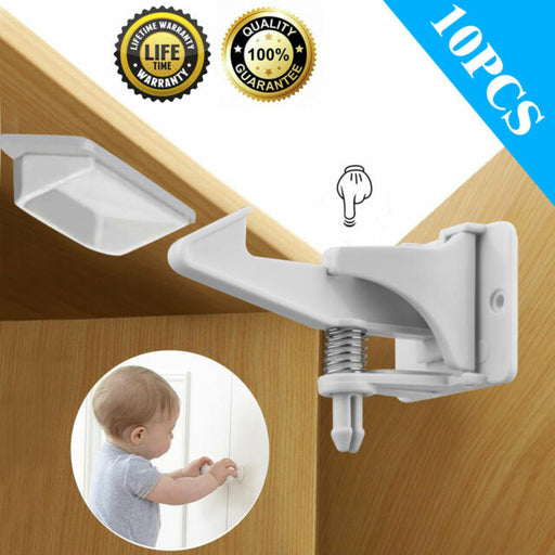 Cabinet Locks Child Safety Latches Baby Proof Lock Drawer Door 10 Pack White