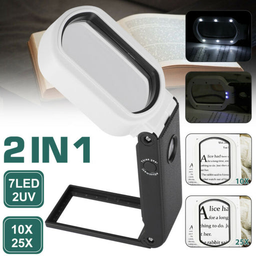 Rechargeable 10/25X Magnifier 9 LED Light Magnifying Crafts Glass Lens Desk Lamp