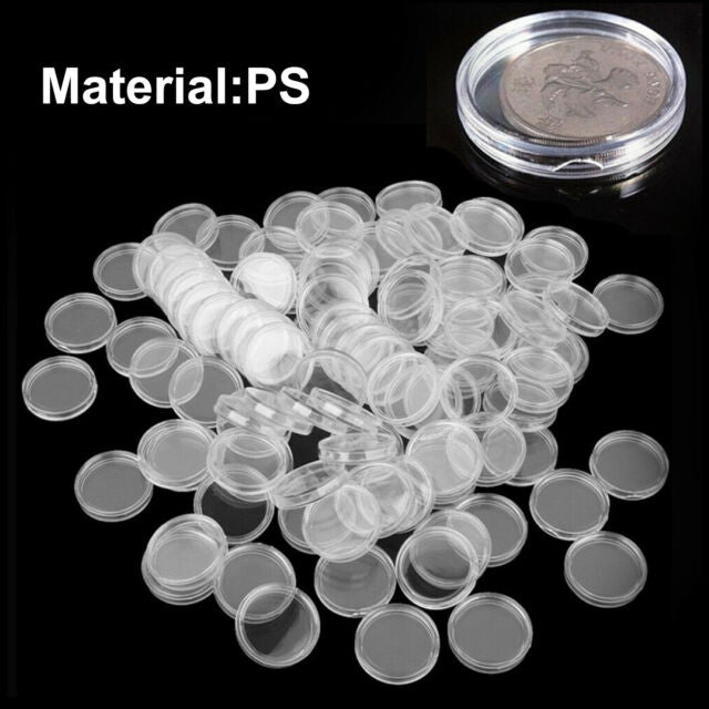 100PCS Coin Storage Box Holder Case Clear Round Plastic Capsule Container 24mm