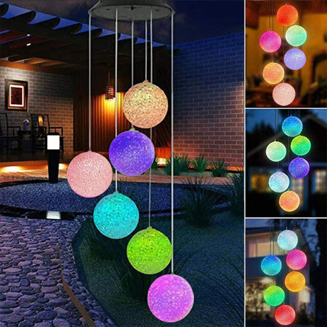 Solar Wind Chimes Lights LED Balls Color Changing Hanging Lamp Home Decor