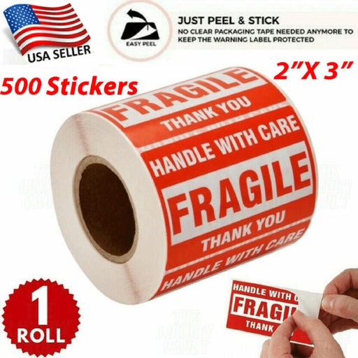 Fragile Stickers 1 Roll 500 2x3 Fragile Label Sticker Handle With Care Mailing