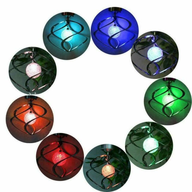 Solar Powered Spiral Wind Spinner Color Changing LED Light Wind Chimes