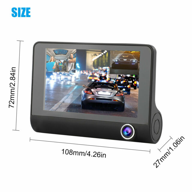 1080P 4" Car Dual Lens Dash Cam Front/Rear/Inside Video Recorder Camera G-sensor