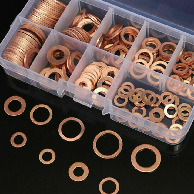 150PCS M5-M22 Copper Crush Washer Gasket Set Flat Ring Seal Assortment