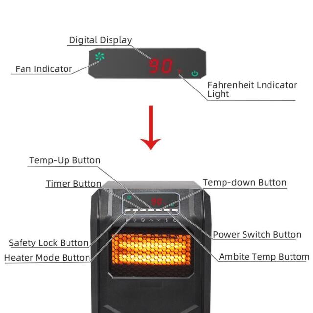 ZOKOP Portable Indoor Electric Infrared Space Heater 1500W 12H Timer w/ Remote