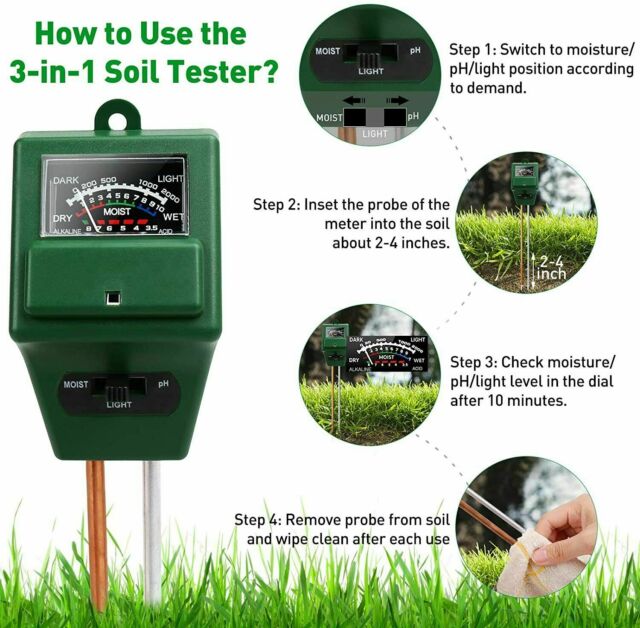 3-in-1 Soil Tester Meter For Garden Lawn Plant Moisture/Light/pH Sensor Tool
