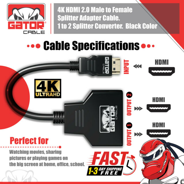 4K HDMI Cable Splitter Adapter 2.0 Converter 1 In 2 Out HDMI Male to 2 HDMI UHD