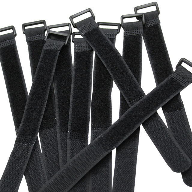 10 Qty 8" Black Cable Ties ~ Wire Cord Straps Reusable Hook & Loop