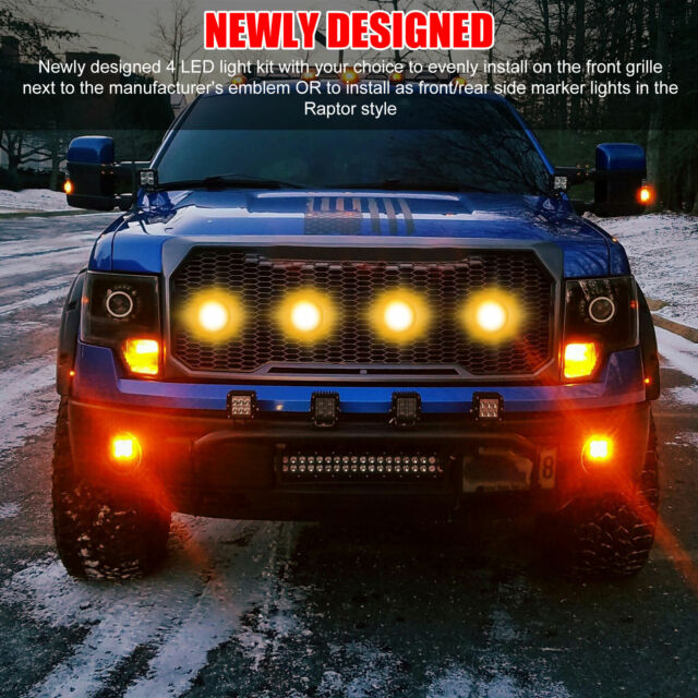 4pcs LED Amber Grille Lights Kit Universal For Ford Truck SUV SVT Raptor Style