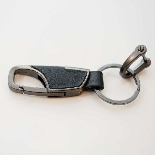 Leather Horseshoe D Buckle Clip Car Key Ring Black