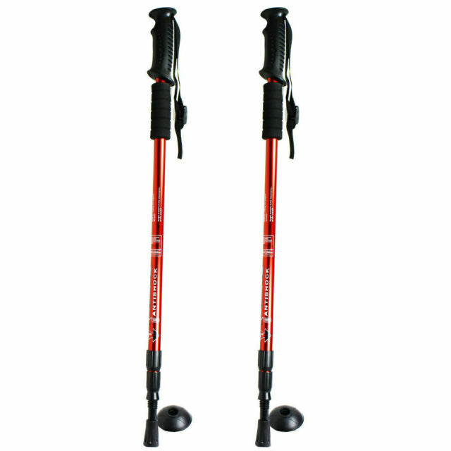 2 PCS Trekking Walking Hiking Sticks Anti-shock Adjustable Alpenstock Poles Red