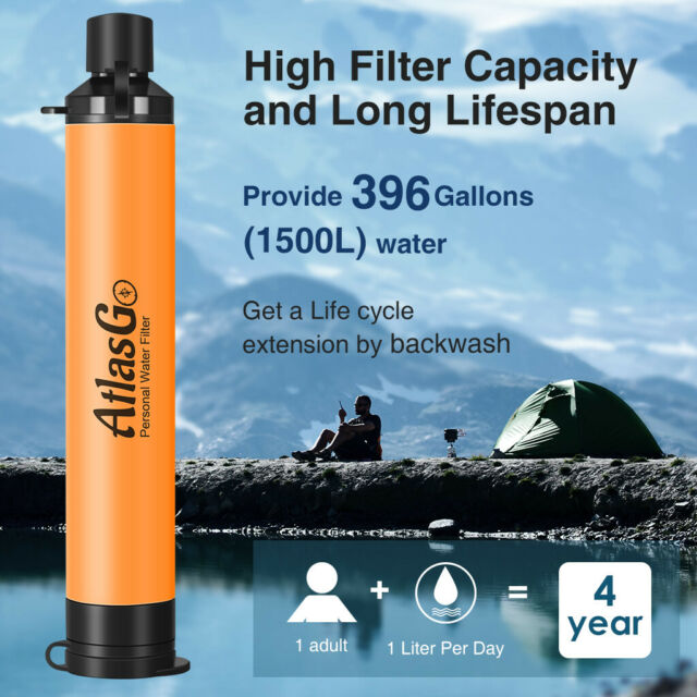 Outdoor Survival Water Filter Straw Purifier Camping Emergency Preparedness Gear