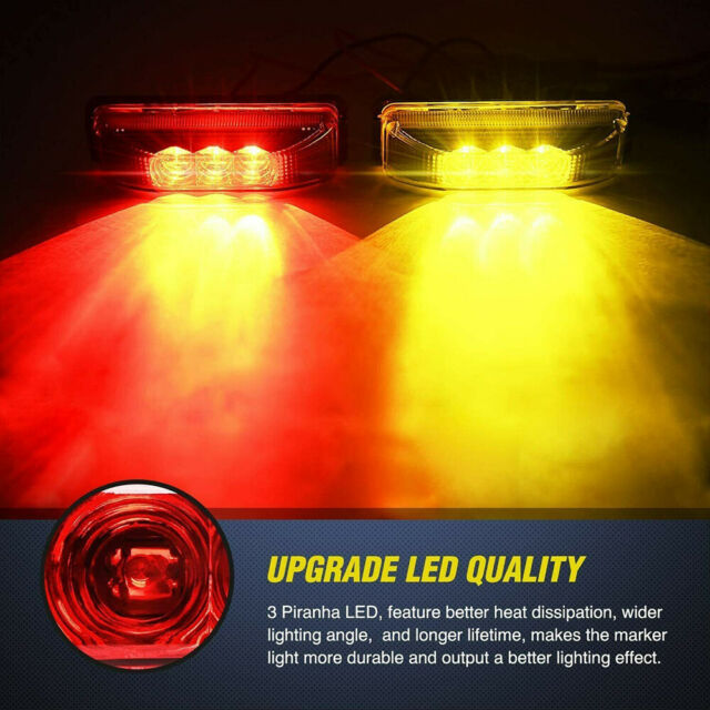 4x 3LED Side Marker Amber Lights Clearance Light Truck Trailer RV 12V Waterproof