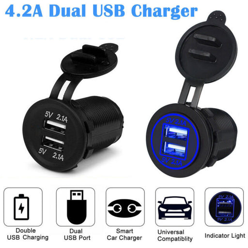 12V Car Socket Dual 2.1A USB Port Charger Power Outlet LED
