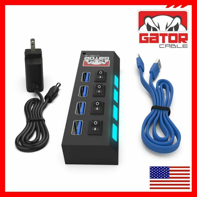 USB 3.0 Hub Charger Switch Splitter Powered AC Adapter 4-Port PC Laptop Desktop