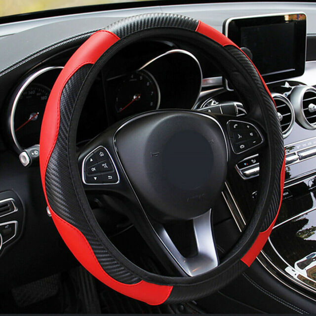 Black/Red Car SUV Microfiber Leather Steering Wheel Covers 38cm/15'' Universal