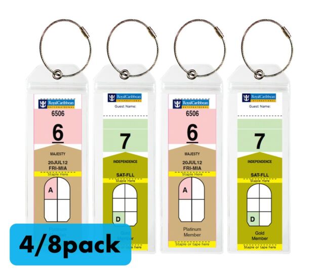 4 Pack NARROW Cruise Tags - Luggage Etag Holder with Zip Seal & Steel Loops