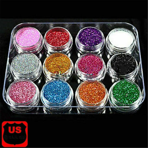 12pcs Color Glitter Dust Powder Set Manicure Decoration Nail Art Tips