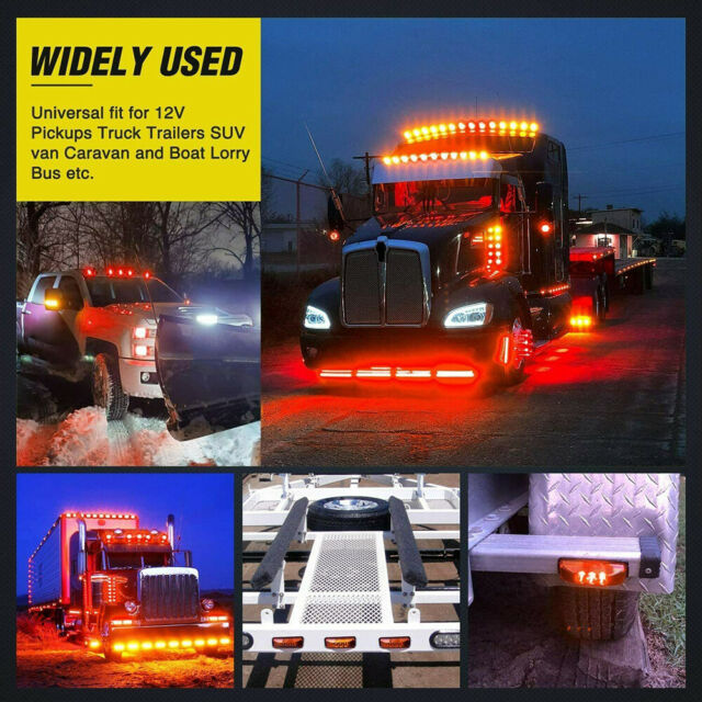 4x 3LED Side Marker Amber Lights Clearance Light Truck Trailer RV 12V Waterproof
