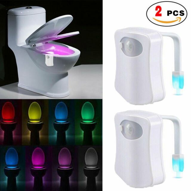 2 pcs Toilet Night Light LED Motion Activated Sensor Bathroom Bowl Lamp 8 Color