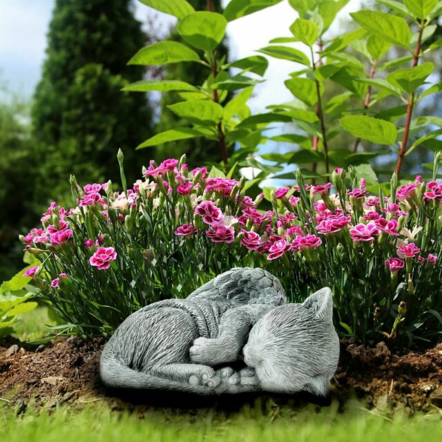 Pet Cat Memorial Sleeping Kitten Statue Angel Wings Grave Marker Keepsake