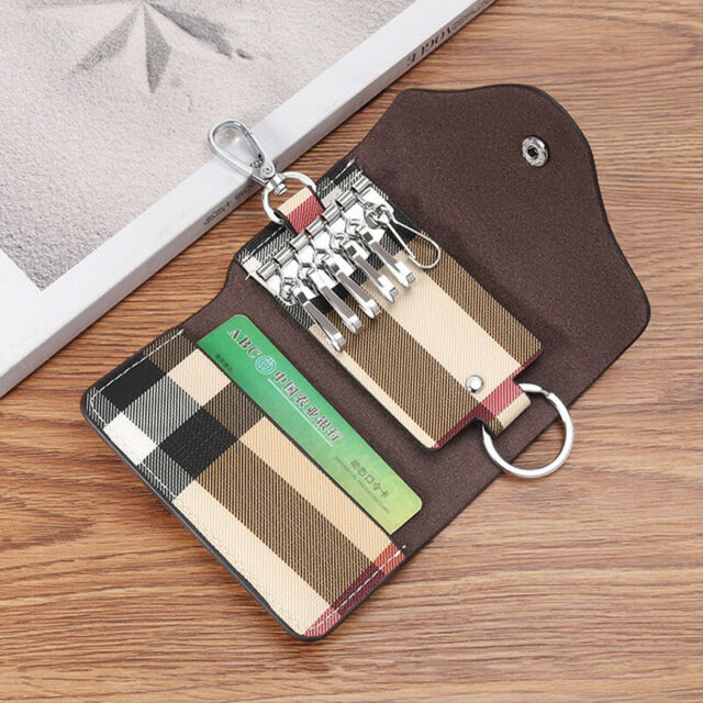 Leather Car Key Chain Ring Keys Wallet Dual Holder Pouch Case Organizer Bag US
