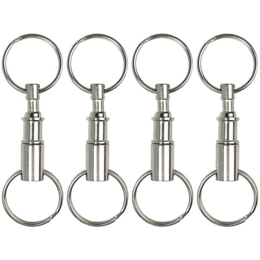 4pc Quick Release Detachable Pull Apart Keychain Silver Dual Key Ring