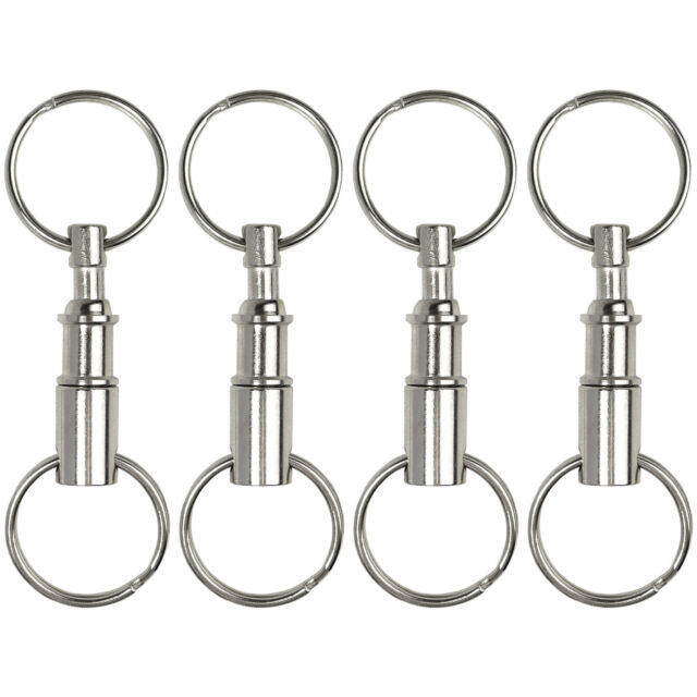 4pc Quick Release Detachable Pull Apart Keychain Silver Dual Key Ring