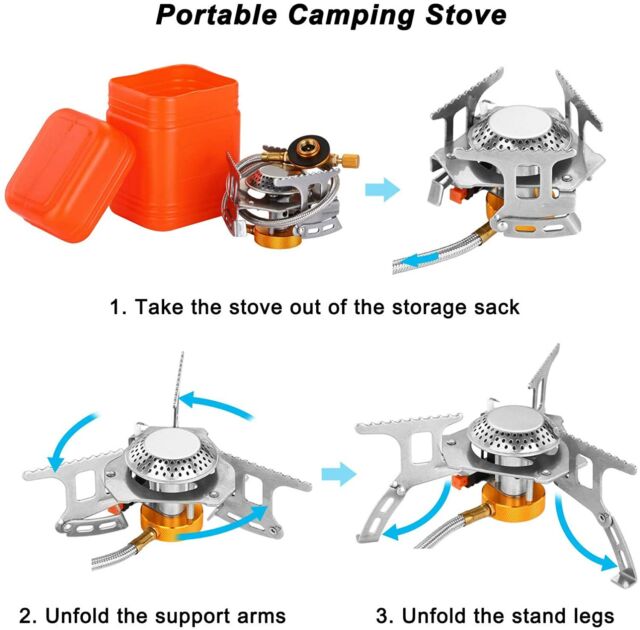 3700W Portable Backpacking Camping Gas Stove with Piezo Ignition, Burner, Case