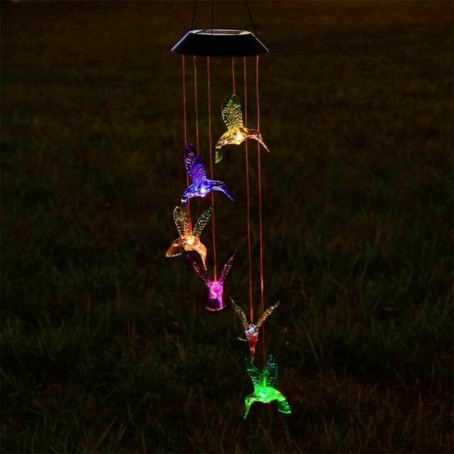 Color-Changing LED Solar Powered Hummingbird Wind Chime Lights Garden Decor
