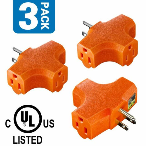 3-Outlet Grounding Adapter, Plug Extender, Heavy-Duty Grounded Power Tap -3 Pack