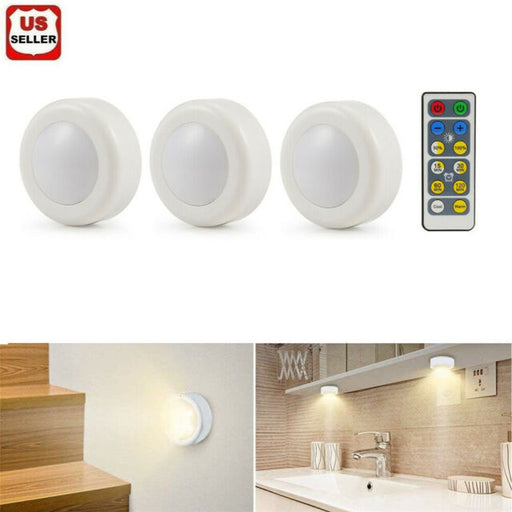 3 Wireless LED Under Cabinet Lights for Kitchen Closet  Night Light with Remote