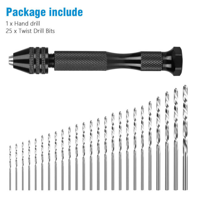 26 Pieces Precision Pin Vise Micro Mini Twist Hand Drills Bits Set Rotary Tools Kit