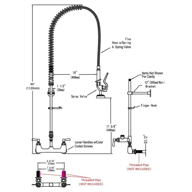 Aquaterior Commercial Pre-Rinse Sink Faucet Kitchen Add-On Mixer Tap Pull Down