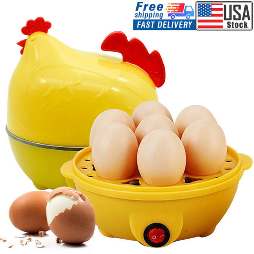 Rooster Electric Egg Cooker Boiler 7 Egg Steamer Non Stick Hard Boiled Auto-Off