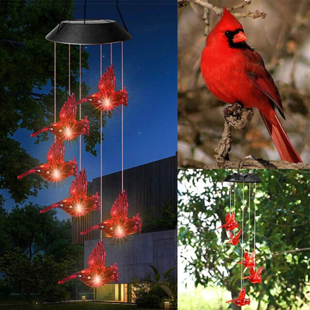 Solar Wind Chimes Lights LED Birds Color Changing Hanging Lamp Garden Decor