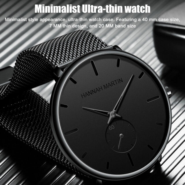 Mens Quartz Watch Minimalist Ultra Thin Stainless Steel Watch