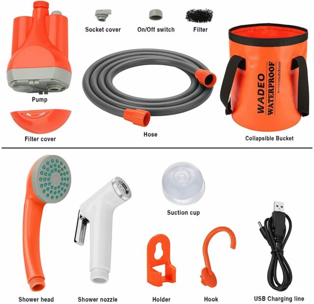 Portable Camping Shower, Outdoor Camp Shower Pump, USB Rechargeable 10L Collapsi