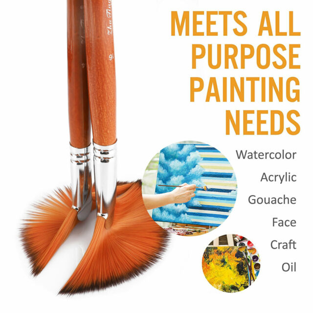 9pcs Fan Artist Paint Brush for Oil Watercolor Acrylic Craft Model Art Painting