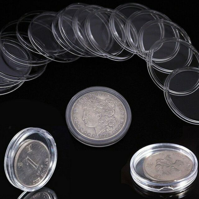 100PCS Coin Storage Box Holder Case Clear Round Plastic Capsule Container 24mm